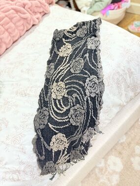 Black, Gray Taupe Floral scarf Unbranded